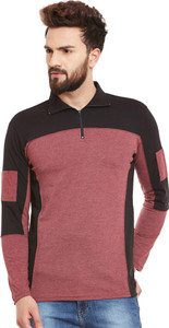 Hypernation Solid Men's Polo Neck Maroon, Black T-Shirt