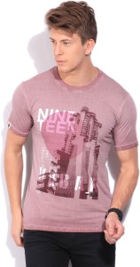 fila printed men round neck pink t-shirt 12004707BLSM