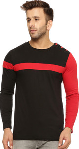 Gritstones Solid, Printed Men's Round Neck Black T-Shirt