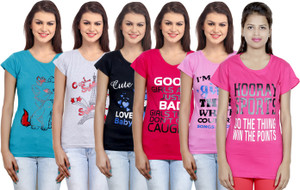 IndiStar Printed Women's Round Neck Multicolor T-Shirt