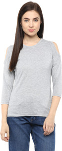 Hypernation Solid Women's Round Neck Grey T-Shirt
