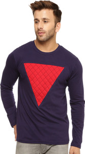 Gritstones Solid Men's Round Neck Blue, Red T-Shirt