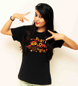 Sukhi Aatma Printed Women's Round Neck Black T-Shirt