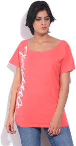 puma printed women round neck pink t-shirt 82255011rouge red