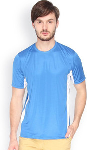 Campus Sutra Solid Men Round Neck Denim Blue, White T-Shirt