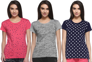 Shaun Printed Women's Round Neck Dark Blue, Pink, Grey T-Shirt