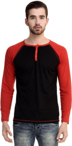 Mi Moda Solid Men's Round Neck Black, Red T-Shirt