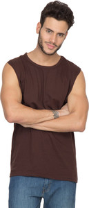 Hypernation Solid Men's Round Neck Brown T-Shirt
