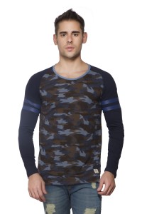 Alan Jones Military Camouflage Men's Round Neck Dark Blue T-Shirt