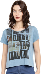 Cult Fiction Graphic Print Women's V-neck Light Blue T-Shirt