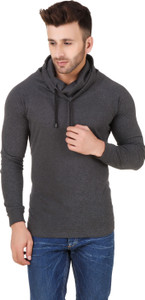 Fabstone Solid Men's Turtle Neck Grey T-Shirt