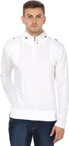 Black Collection Solid Men's Turtle Neck White T-Shirt