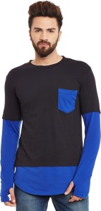 Hypernation Solid Men's Round Neck Blue, Black T-Shirt