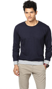Unisopent Designs Solid Men's Round Neck Dark Blue, Grey T-Shirt