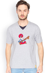 Campus Sutra Solid Men V-neck Grey T-Shirt