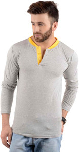 Kay Dee Solid Men's Henley Grey T-Shirt