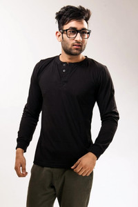 Unisopent Designs Solid Men's Henley Black T-Shirt