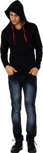 uzee Solid Men's Hooded Black T-Shirt