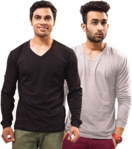 Unisopent Designs Solid Men's V-neck Black, Grey T-Shirt