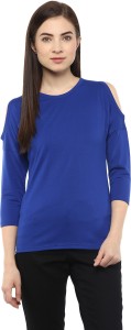Hypernation Solid Women's Round Neck Blue T-Shirt