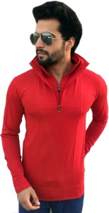 Tees Collection Solid Men's Turtle Neck Red T-Shirt