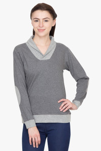 Hypernation Solid Women's Draped Neck Grey T-Shirt