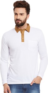 Hypernation Solid Men's Polo Neck White T-Shirt