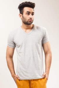 Unisopent Designs Solid Men's V-neck Grey T-Shirt