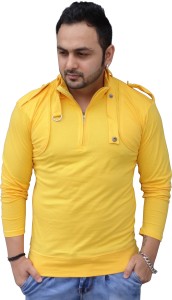 Black Collection Solid Men's Flap Collar Neck Yellow T-Shirt