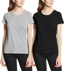 Neo Garments Solid Women's Round Neck Black, Grey T-Shirt