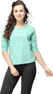 Campus Sutra Solid Women's Round Neck Green T-Shirt