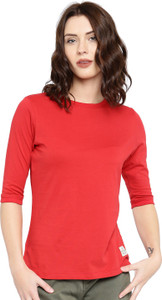 Cult Fiction Solid Women's Round Neck Red T-Shirt