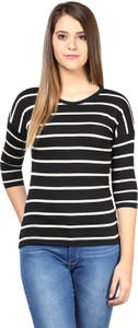 Hypernation Striped Women's Round Neck Black, White T-Shirt