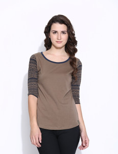 Cult Fiction Printed Women's Scoop Neck Brown T-Shirt