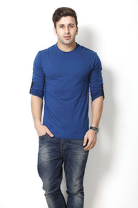 Gritstones Solid Men's Round Neck Blue T-Shirt
