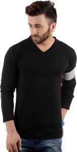 Kay Dee Solid Men's V-neck Black T-Shirt