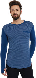 Hypernation Striped Men's Round Neck Blue, White T-Shirt
