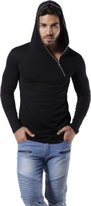 Fugazee Lifestyle Self Design Men's Hooded Black T-Shirt