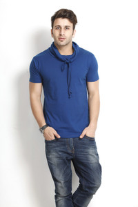 Gritstones Solid Men's Round Neck Blue T-Shirt