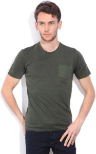 v.dot by van heusen solid men round neck dark green t-shirt VDKC316D10560Dark Green Solid