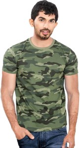Wear Your Opinion Military Camouflage Men's Round Neck Green T-Shirt