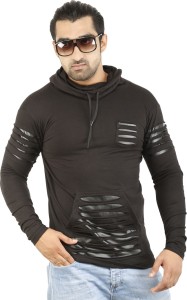 Perfect Creations Solid Men's Hooded Black T-Shirt