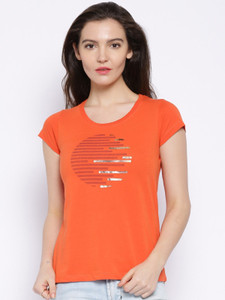 Cult Fiction Printed Women's Round Neck Orange T-Shirt