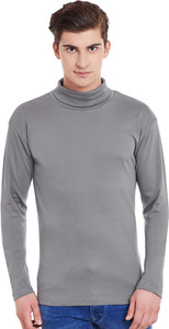 Hypernation Solid Men's Turtle Neck Grey T-Shirt