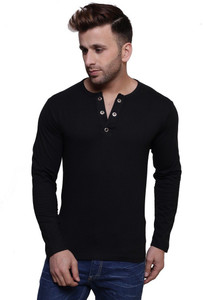 Leana Solid Men's Henley Black T-Shirt