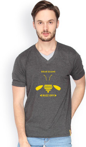 Campus Sutra Solid Men V-neck Grey T-Shirt