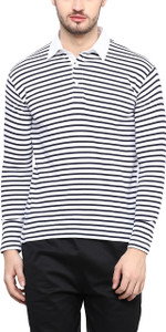 Hypernation Striped Men's Polo Neck Blue, White T-Shirt