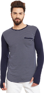 Hypernation Striped Men's Round Neck Blue, White T-Shirt