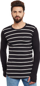 Hypernation Striped Men's Round Neck Black, White T-Shirt