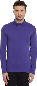 Hypernation Solid Men's Turtle Neck Purple T-Shirt